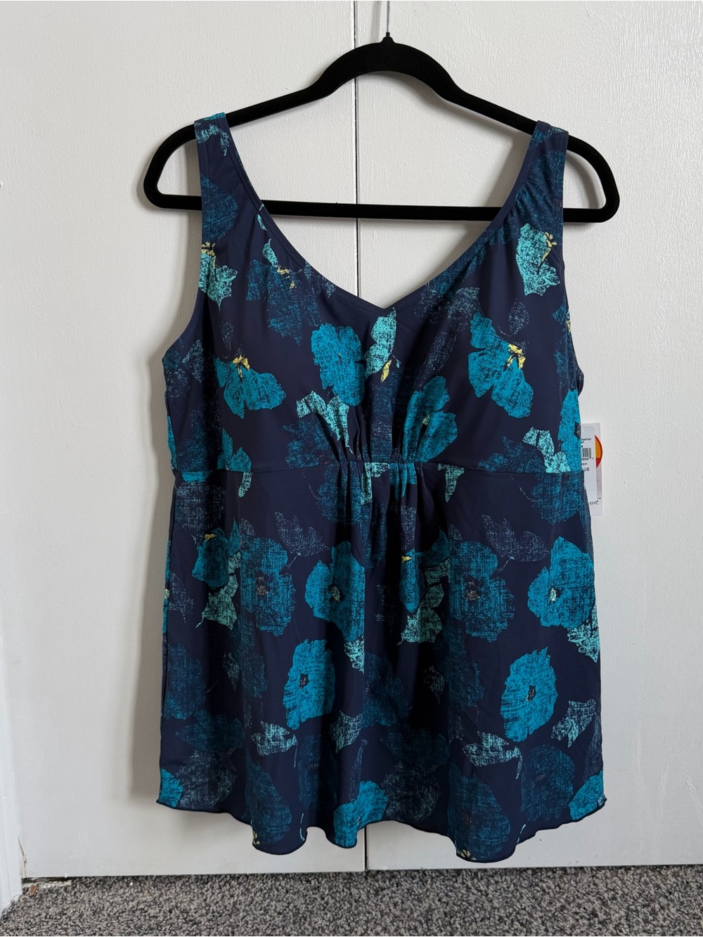 18W L.L.Bean Shaping Soft Drape Lightly Padded Tankini Swimsuit Tank Top Blue